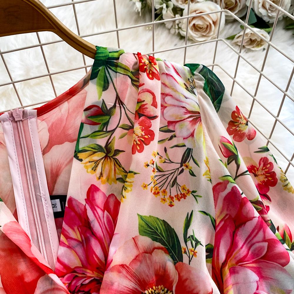 Милое шифоновое платье в стиле отпуска с V-образным вырезом и короткими рукавами, лето 2024, многоуровневые длинные платья с оборками по краям