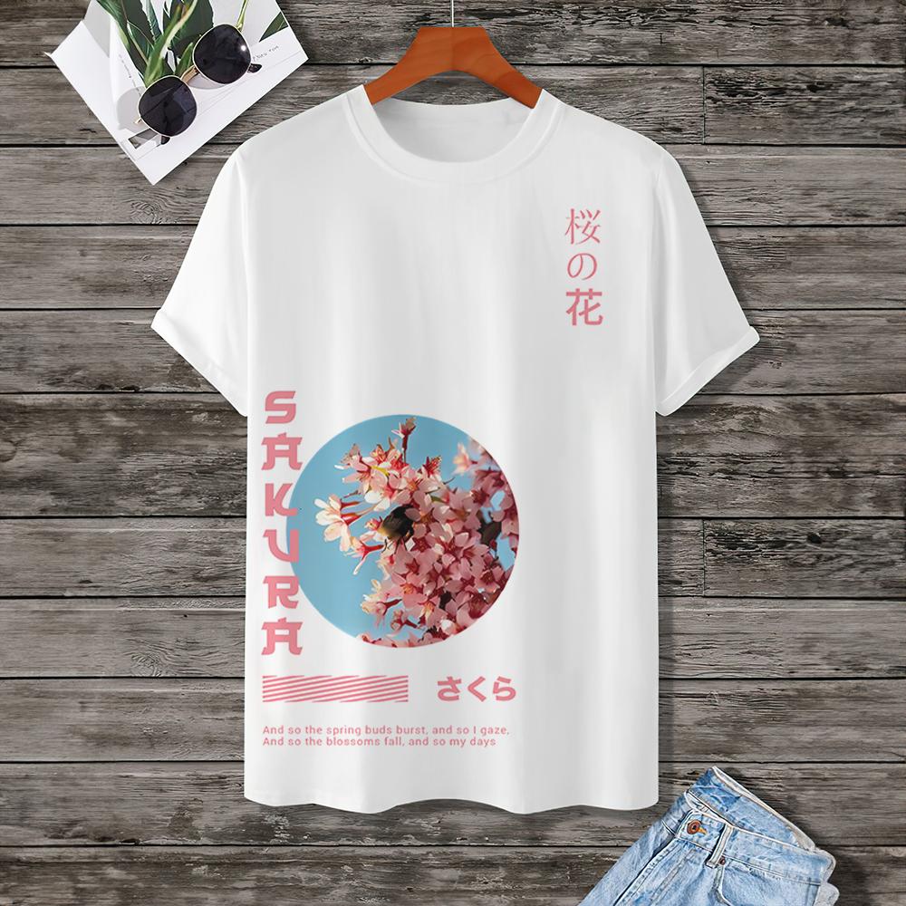 Men's T-Shirt Japanese T-Shirt Tops Fashion Short Sleeved Tees 3d Cherry Blossom Pattern New Summer Plus Size Clothing