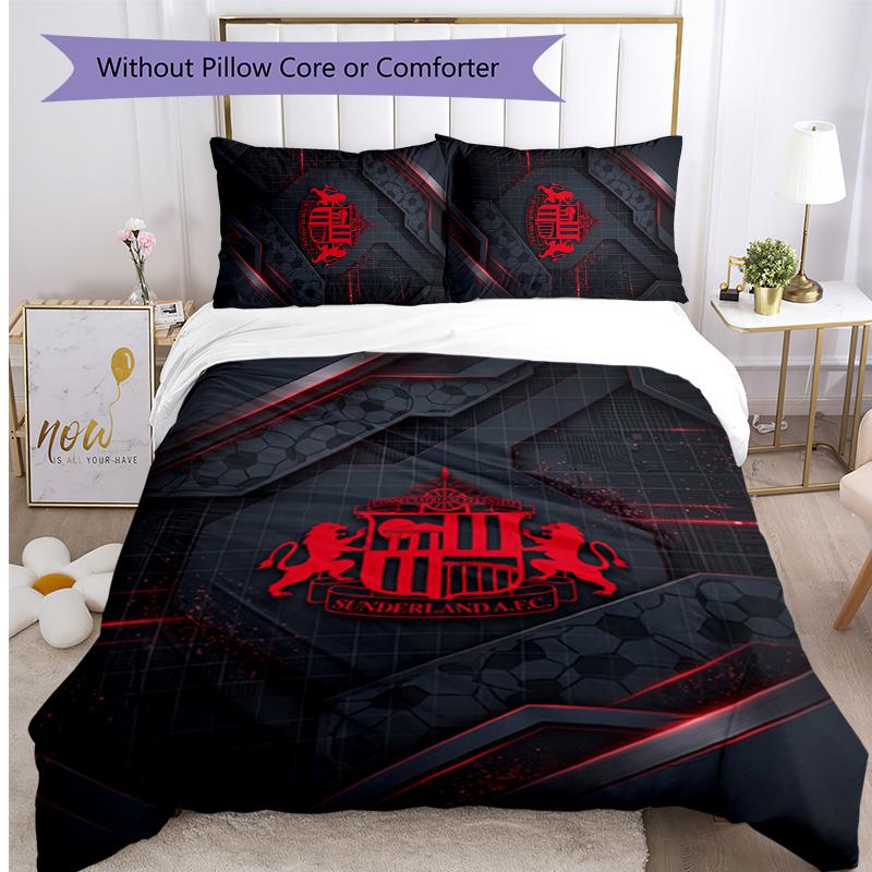 Sunderland Football Printed 3 Pieces Bedding Set, Comfortable Skin Friendly Bedroom Duvet Cover Set