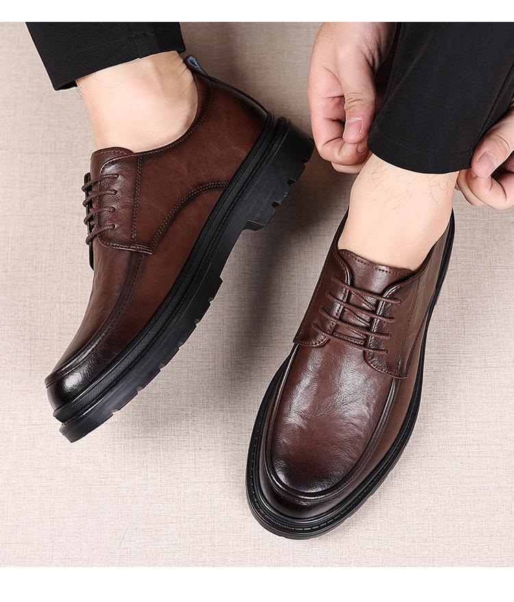 Модные однотонные модные повседневные кожаные туфли для мужчин Весна Осень Туфли на платформе Мужские с круглым носком Новая дизайнерская обувь Мужская