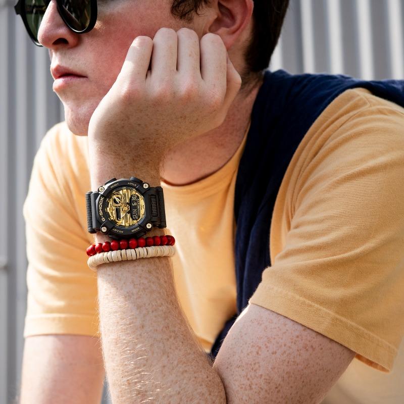Casio Мужские часы G-SHOCK на смоляном ремешке, водостойкость 200 м, аналоговые, ударопрочные, кварцевые, GA-900AG-1A