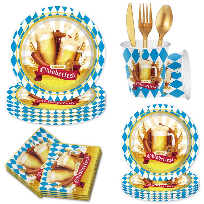 Германия Мюнхен Октоберфест Набор для вечеринки Одноразовые бумажные тарелки Бумажные стаканы Салфетки Скатерти Фестивальные принадлежности