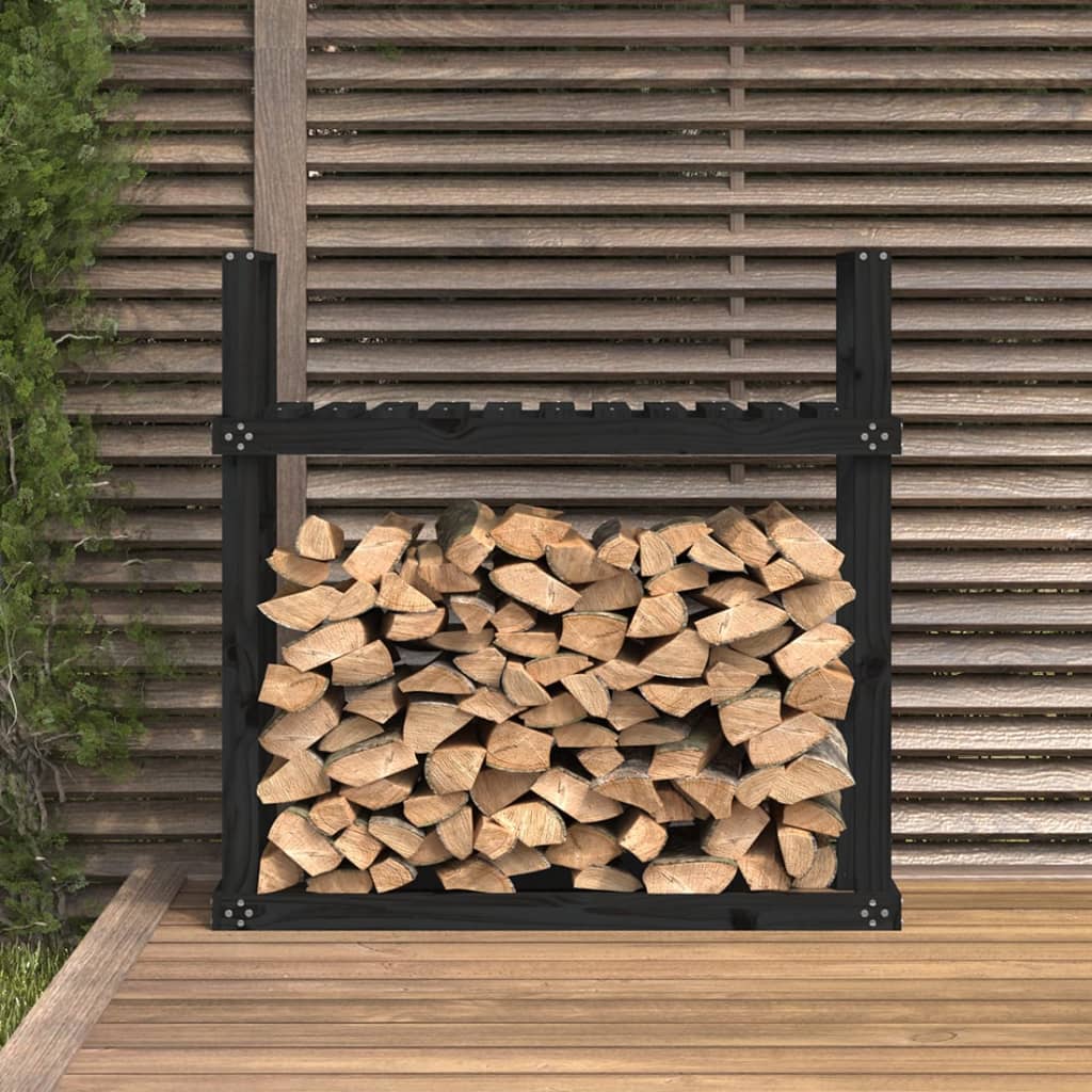 Fireplace Log Storage Rack Black 110 x 35 x 108.5 cm Solid Pine Wood