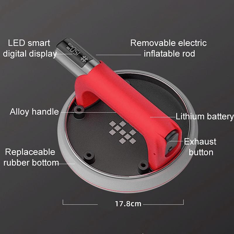 Intelligent Display Electric Suction Cup 220KG Bearing Capacity Heavy Lifter Granite Glass Tile Suckers Lifting Tool 2000mAh