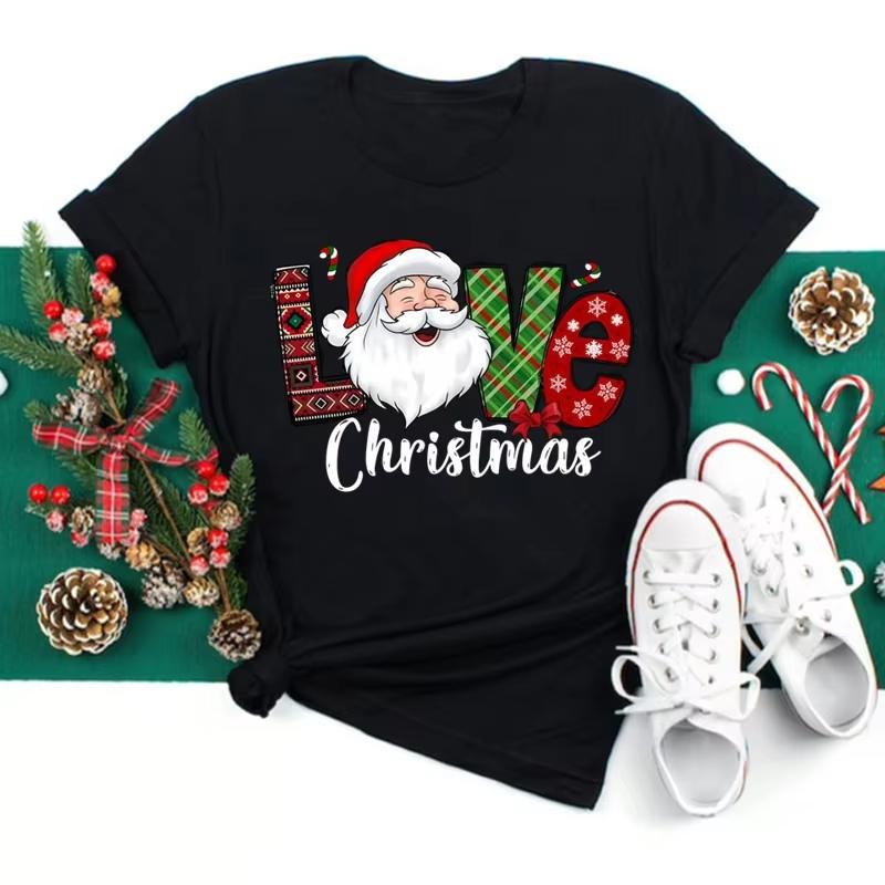 Christmas Theme Print TShirt Casual Crew Neck Short Sleeve Fashion Holiday Wear for All Seasons