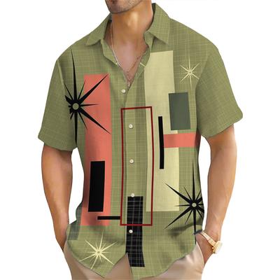 Мужская рубашка в полоску с принтом в клетку, летняя уличная повседневная рубашка с коротким рукавом, повседневная мужская рубашка большого размера с коротким рукавом