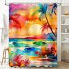 Sunset Palm Tree Beach Shower Curtain Modern Coastal Design For Bathroom Decorations