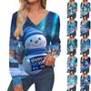 Women's Fashion Casual Long Sleeve Christmas Printed V-Neck Sweater Top
