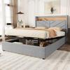 Upholstered Bed 140x190 Cm Hydraulic Storage Space Slatted Frame Stereo System USB Charging Function LED Headboard Grey (without Mattress)