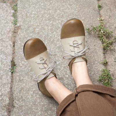 Замша Смешанные Цвета Повседневные Балетки Удобные Ретро Натуральная Кожа На Шнуровке Универсальная Женская Обувь