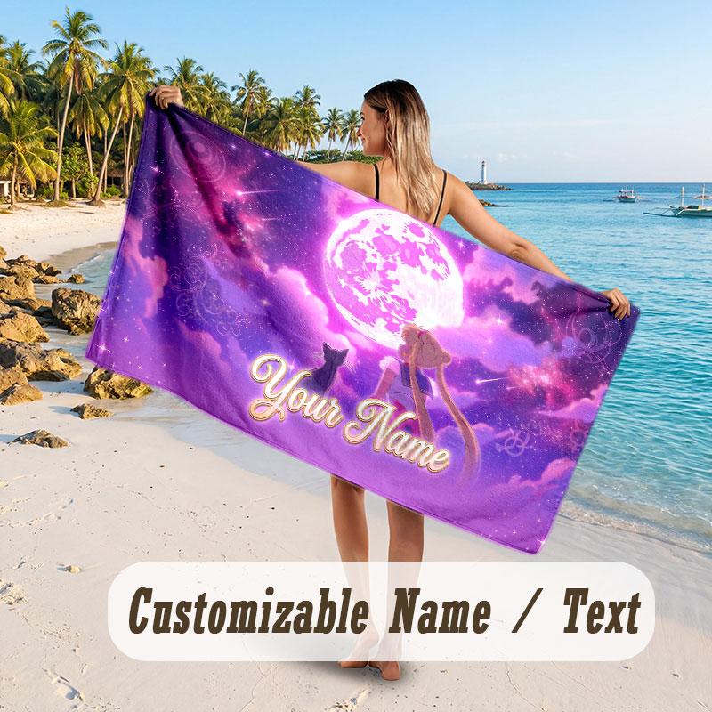 Custom Name Large Beach Towel,Sailor Moon Quick Absorbent Towel For Outdoor Travel Poolside