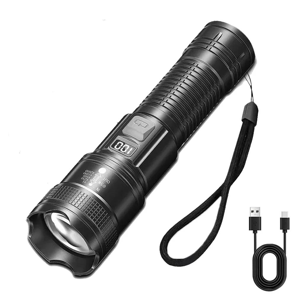 Super Bright LED Flashlight High Power Long Range USB Rechargeable Tactical Torch Outdoor Waterproof Camping Fishing Lantern