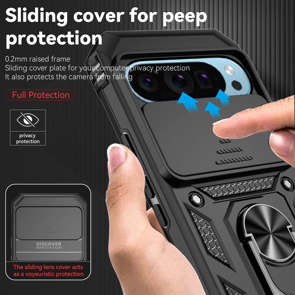 Чехол Armor Case для Google Pixel 9A Pixel 9 Pro XL, защитный слайдер, защитный объектив, подставка, кольцо, магнитный держатель, чехол Fundas Capa