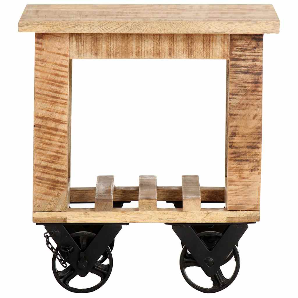 vidaXL Beistelltisch mit Rädern 40x40x42 cm Raues Mangoholz