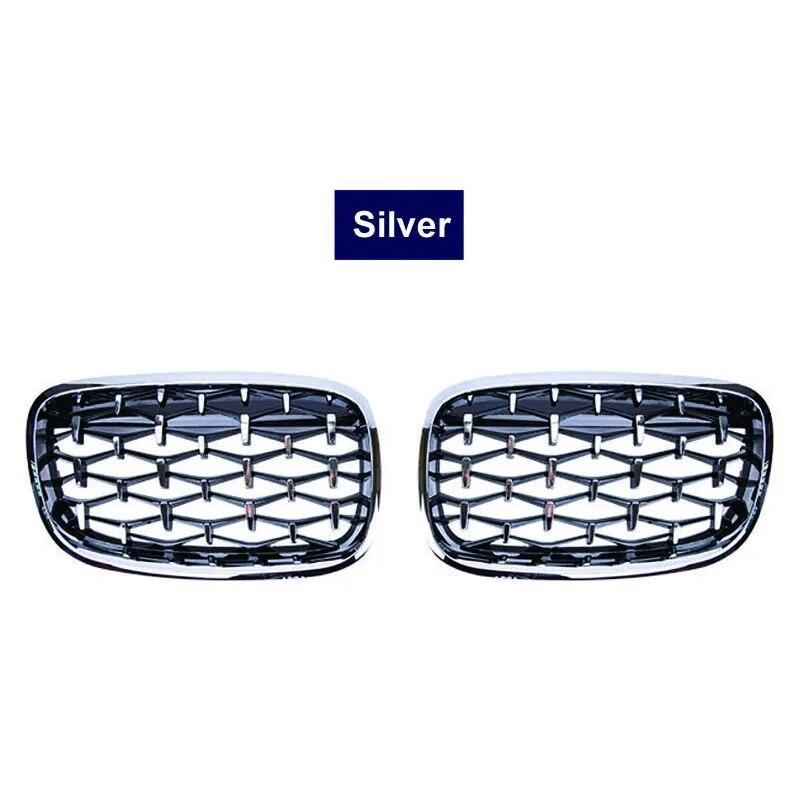 One Pair Diamond Kidney Grille Racing Grill For BMW X5 X6 E70 E71 2008-2013 Front Grills Car Styling Meteor Style Replacement
