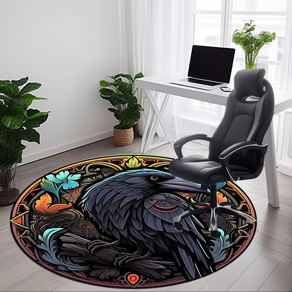 1pc Raven StainedGlass Office Round Area Rug, Under Office Chairs Bedroom Living Room Home Decor, Room Deco, Available in Various Sizes