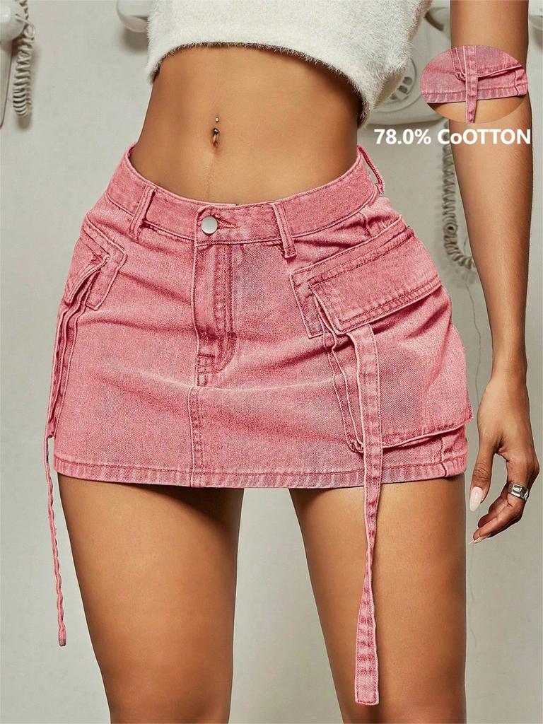 Rose Beauty A Женская однотонная летняя модная и сексуальная рабочая джинсовая юбка с карманами джинсовая мини-юбка