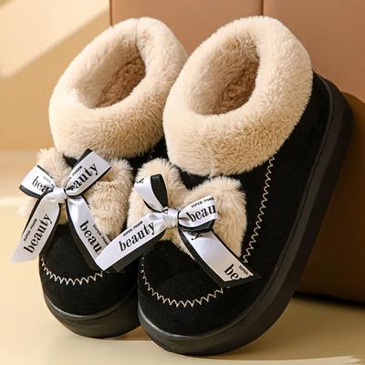 Модные женские платформенные зимние ботинки с бантом из искусственной замши и утолщенной плюшевой подкладкой. Женские модные пушистые теплые ботильоны из искусственного меха.