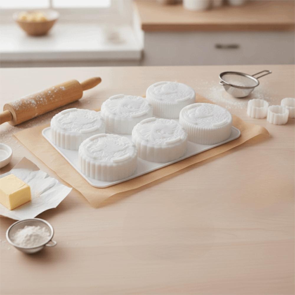 Silicone Auspicious Clouds Mooncake Mold 6 Cavities Mung Bean Cake Mold Soap Mold Kitchen