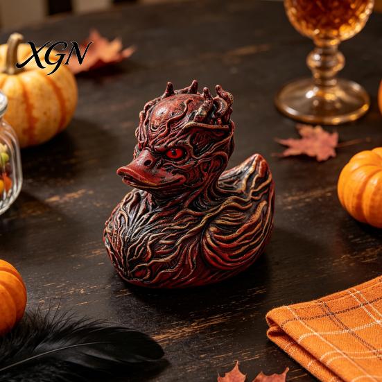 Small Resin Car Accessory Halloween Horror Duck Figurine, Devil Animal Statue, Spooky Bathroom Ornament Gothic Desktop Decor for Shelf Desk