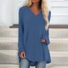 Women's Fashion Casual T-shirt Solid Color Long Sleeve V-neck Medium Long Top