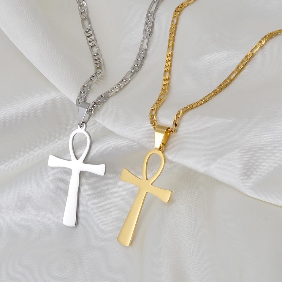 Anniyo 4.3CM Egyptian Cross Pendant Ankh Necklace Woman Men Gold /Silver Color African Charms Jewelry Egypt Nile Key #159321