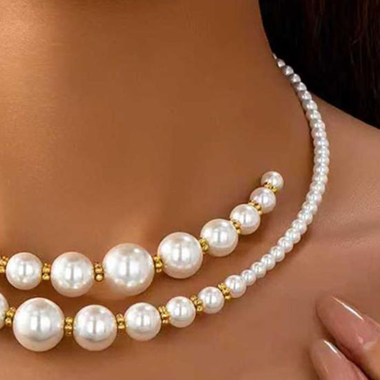 Открытый чокер из искусственного жемчуга Женский круглый ожерелье из имитации жемчуга Ретро Формальное костюмное ожерелье для свадеб вечеринок вечеров