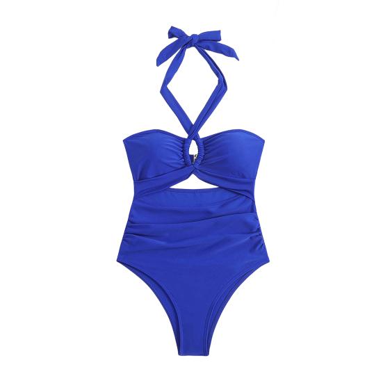 Женский монокини с подкладкой на косточках, однотонный, слитный бикини с вырезом на шее и полым дизайном, пляжный купальник для отдыха