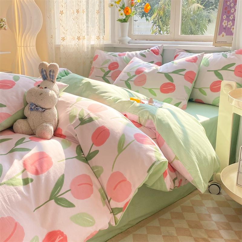 Комплект из четырех предметов из чистого хлопка, 60 штук, небольшой свежий комплект из трех предметов для спальни, осенне-зимний утолщенный пододеяльник, простыня