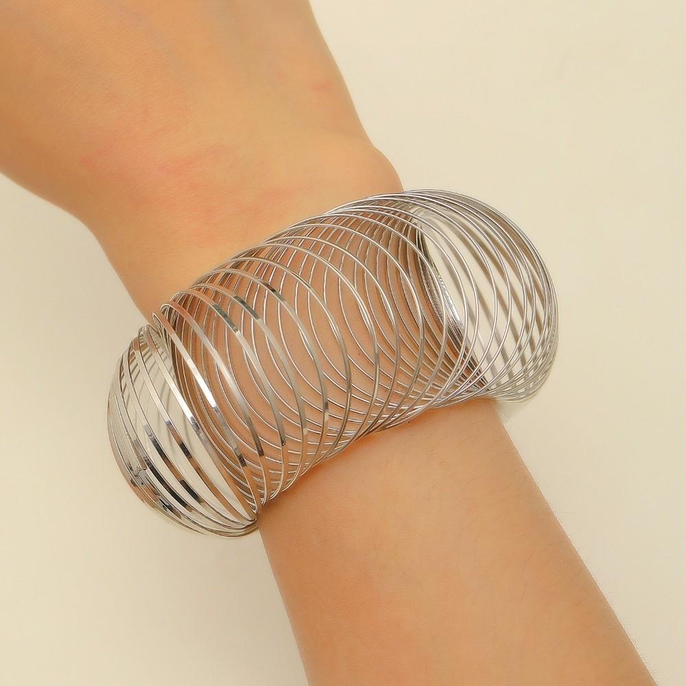 Flat Wire Retractable Bangle Round Shape Coil Cuff Bracelet Geometric Bracelet Daily Wear