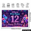 2D Flat Glitter 12th Birthday Banner Colorful Neon & Confetti Themed Backdrop