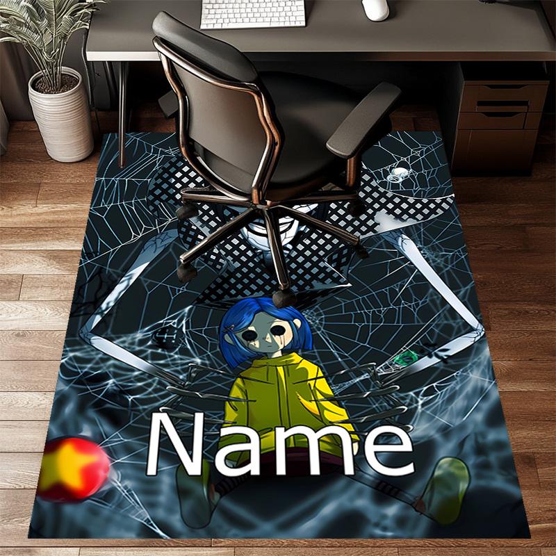 Custom Coraline Mat Personalized Name, Polyester Washable Indoor Entryway Rug, Gift for Christmas, Easter, Thanksgiving Day