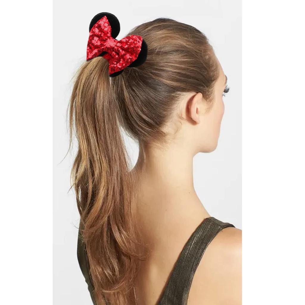 JIVELER Cute Mickey and Minnie Mouse Scrunchies, Set of 4, with Mouse Ears, Stretchy Hair Ties, Colorful and Cute, Perfect for Birthdays, Hair