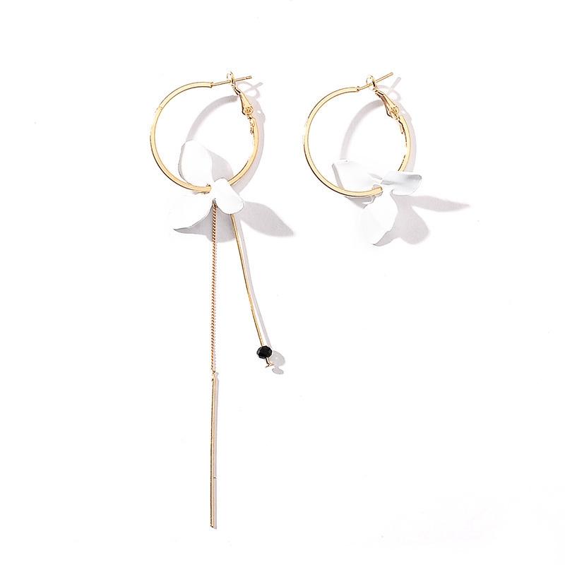 Petal Asymmetric Earrings Fashion Personalized Long Geometric Circle Tassel Eardrop Earrings