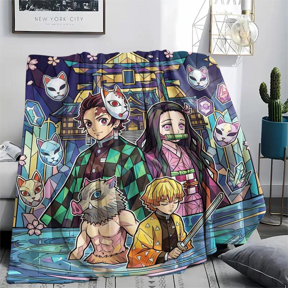 Demon Slayer Tanjiro Flannel Blanket Comfortable Warm Print for Bedroom Sofas Beds Outdoor Picnic Tour.-TING