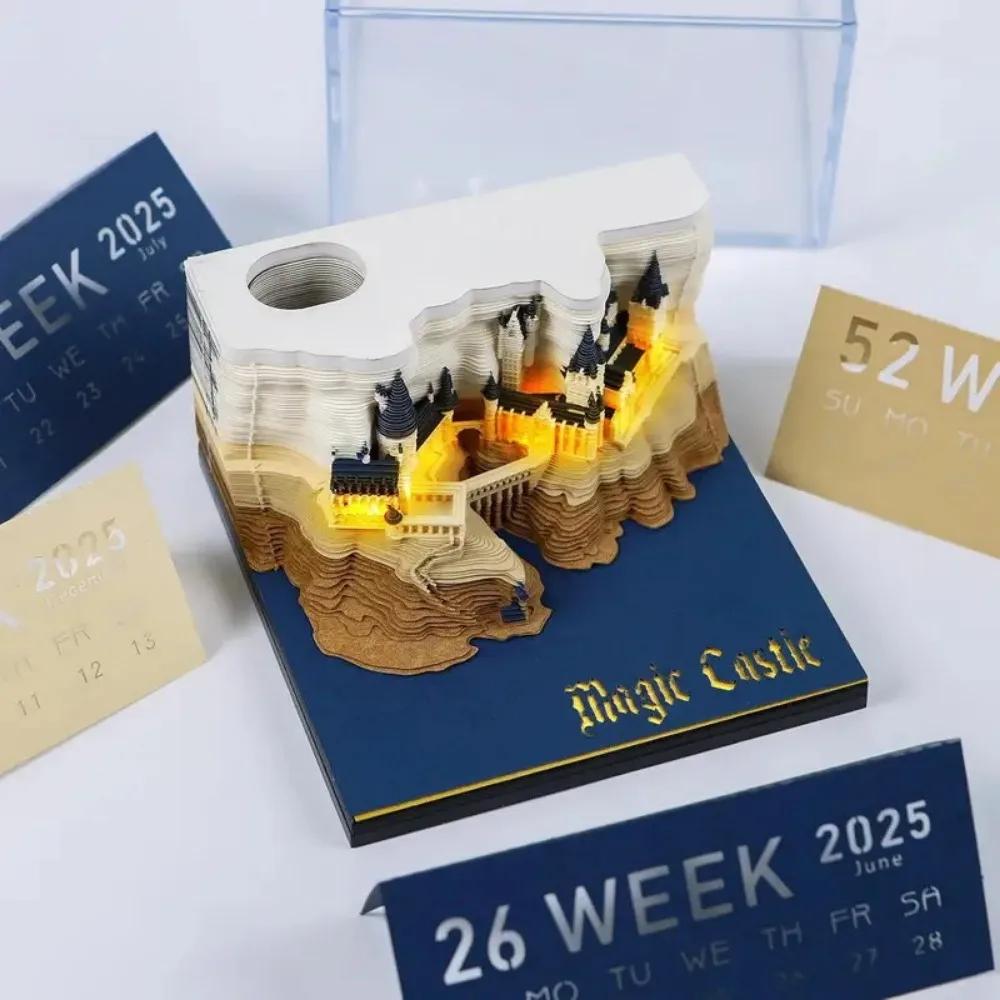 Мистический 3D Настольный календарь Pop-Up Castle Ежемесячный планировщик 2025 Ежегодный органайзер Стикеры Список дел Офис Домашний декор Украшения
