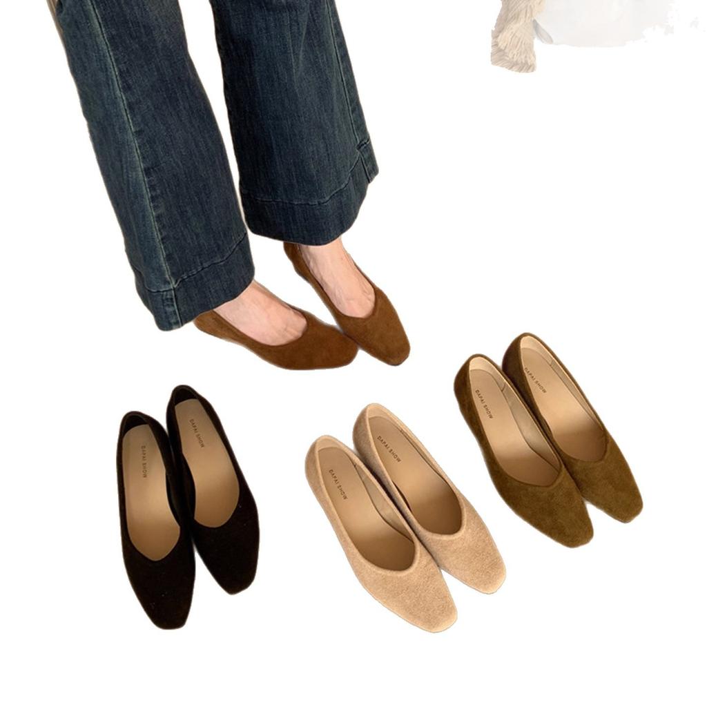 Корейская версия замшевых туфель с квадратным носком на танкетке, женские 2025, новые туфли на высоком каблуке, туфли бабушки на одной педали, темпераментные туфли для работы, женские