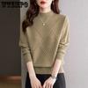 Women Solid Half High Collar Cashmere Sweater Autumn Winter Loose Pullover Knitted Wool Casual Sweater Bottoming Shirt