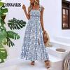 Women's Dress Summer Fashion Halter Printed Sleeveless Split Long Dresses