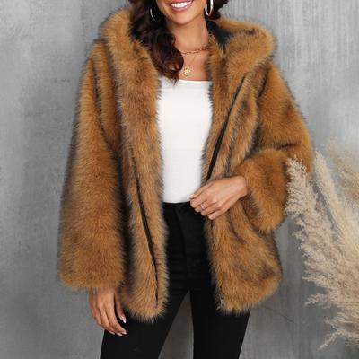 Женское удобное полупальто с капюшоном из искусственного меха, теплое плюшевое пальто