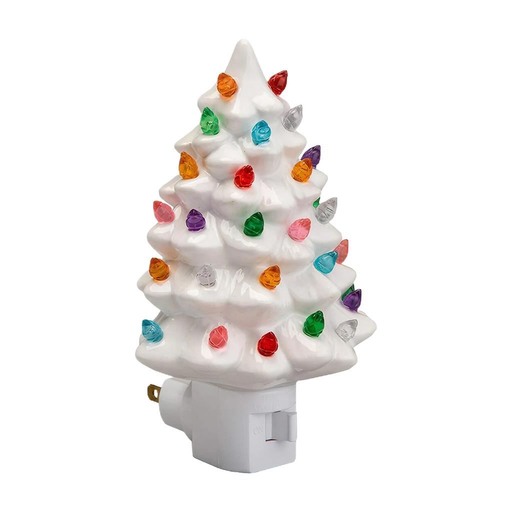 Christmas Tree Night Light with ON/Off Switch Christmas Decorative Tree Light Resin Xmas Tree Nightlight for Bedroom Living Room