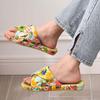 Fashion Shevalues Women's Printed Flat Slippers Indoor Waffle Cotton Slippers Open Toe Anti-Slip House Slippers Four Seasons Flat Shoes