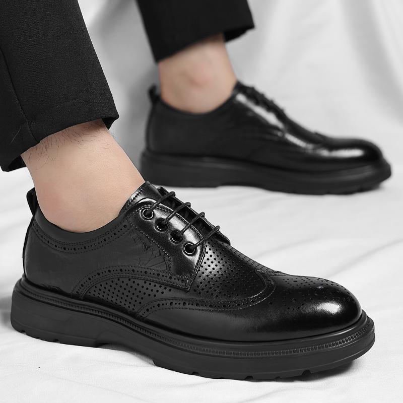 Fashion Fashionable Men's Blok Carved Pointed Casual Oxford Shoes Summer Breathable Lightweight Lace Up Comfortable Casual Leather Shoes