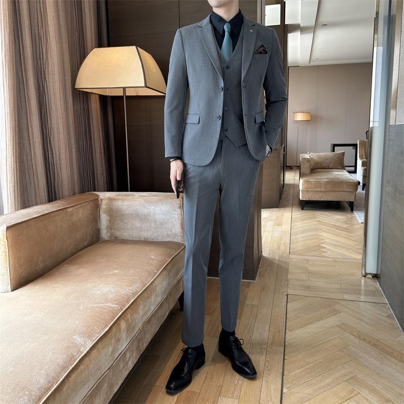 ( Куртка + Жилет + Брюки ) Бутик брендовой одежды высокого класса Мода Однотонный Мужской Повседневный Деловой Костюм Набор из 3 предметов Жених Свадебное Платье