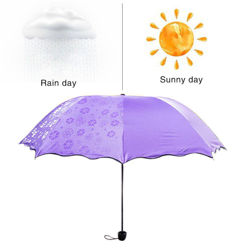 Portable Three-fold Umbrella Meet Water Flowering Sunny and Rain Dual-use Umbrella Anti-ultraviolet Sun Umbrella Strong Umbrella