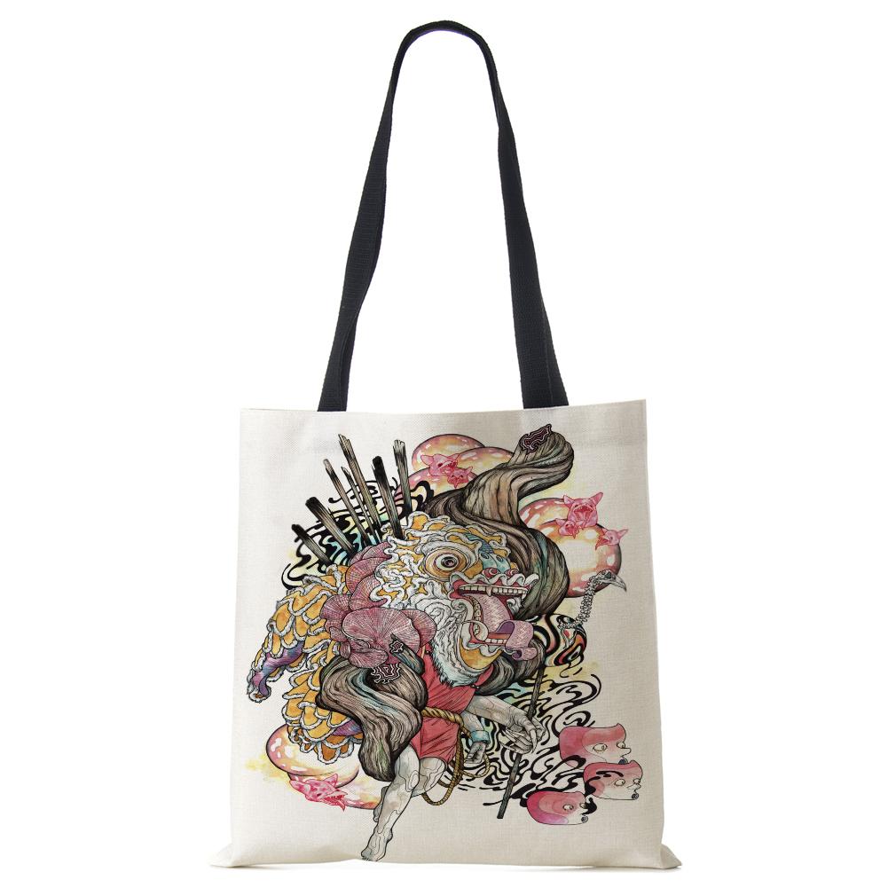 Painting Abstract Canvas Shoulder Bag Women Print Harajuku Casual Shopping Tote Bag Reusable Travel School Students Book Handbag