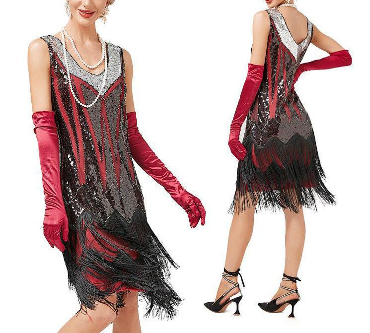 Women's Party Sexy Dress Fashion Solid Color Sequin Fringe Dress