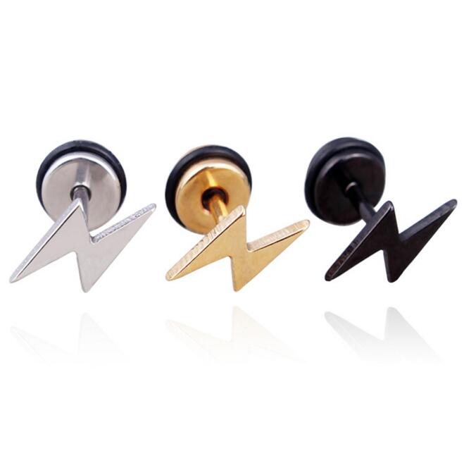 WKOUD Punk Stainless Steel Stud Earrings For Men Women Gothic Rockets Arrow Finger Cool Prevent Allergy Gold Black Puncture