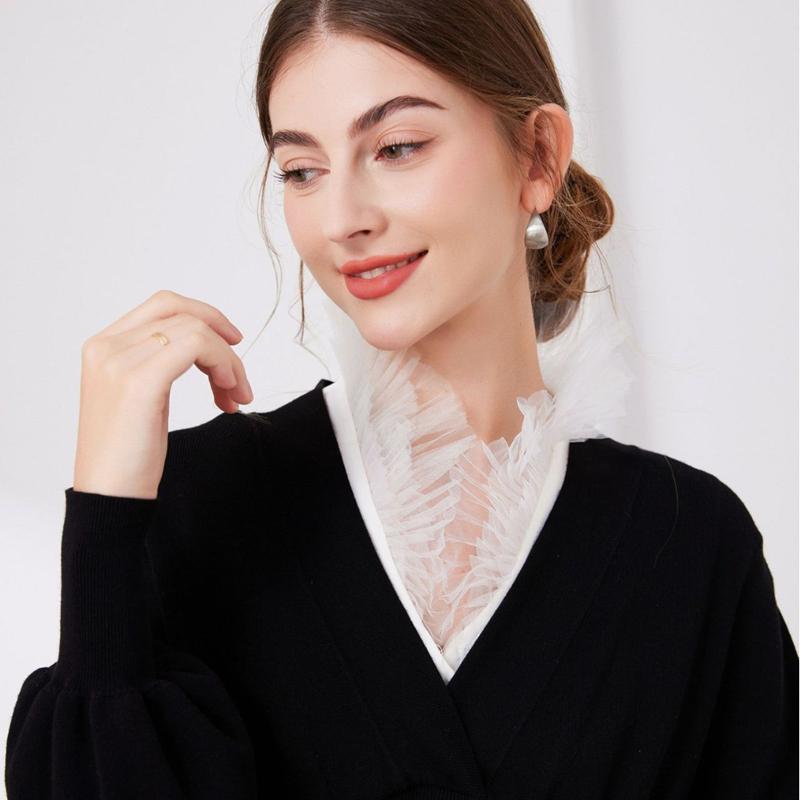 Lace Yarn Stand Up Collar For Sweater Blouse Shirt Decorative Fake Collar Ruffled Detachable Layering Neckwear Top False Collar