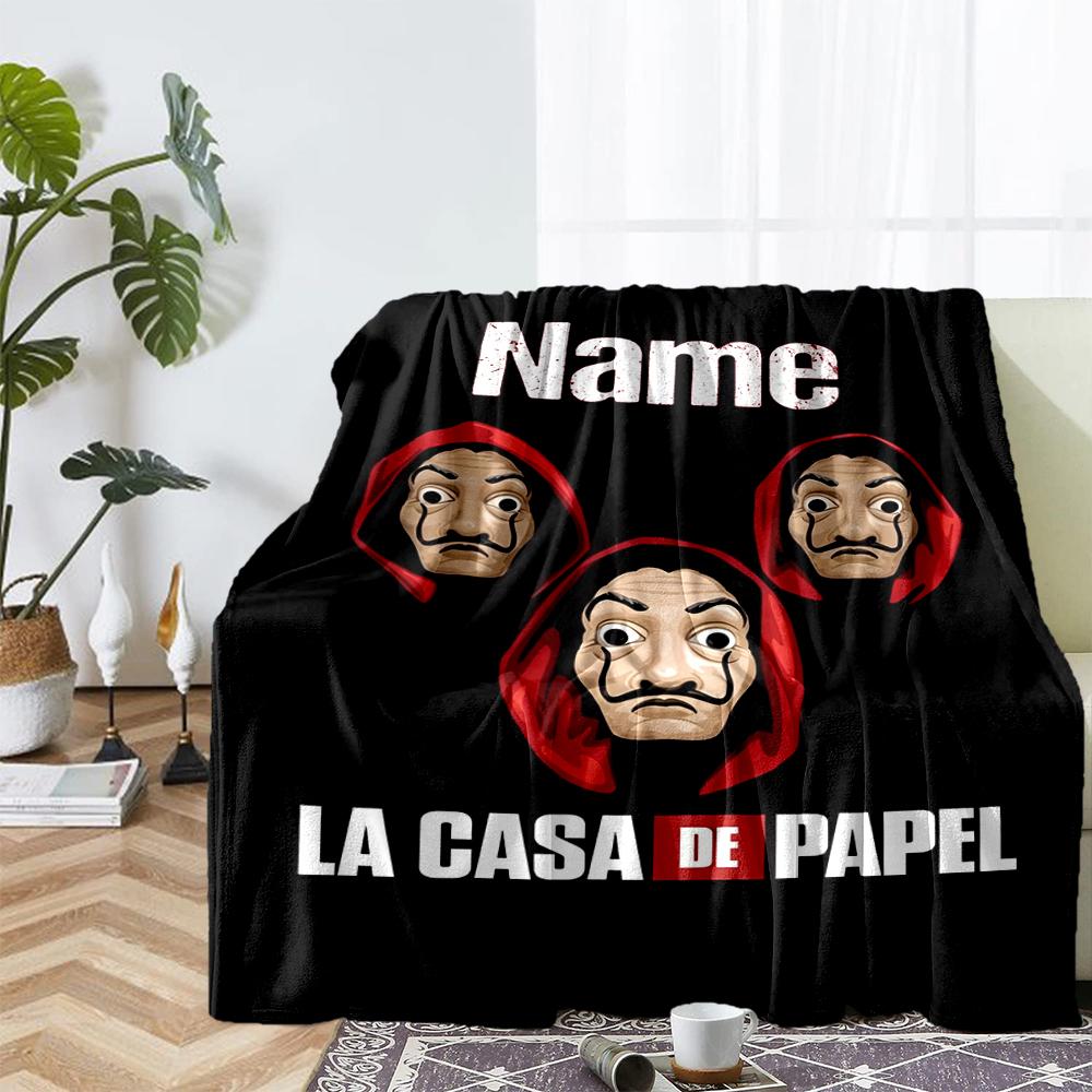 Custom Name La Casa De Papel Theme Printed Blanket - Perfect for Couch, Bed, Travel & Outdoor Use | Machine Washable, Cozy & Durable.